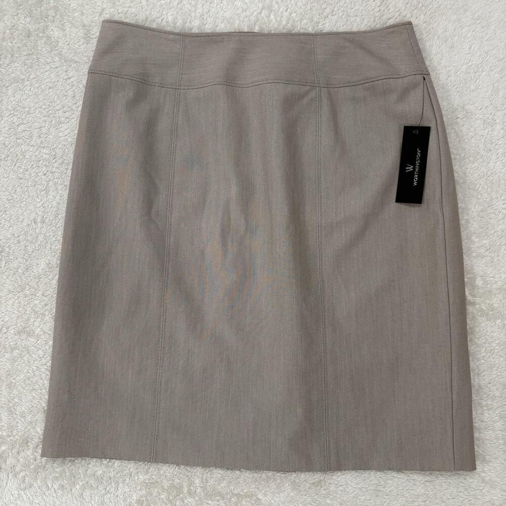 Worthington Beige Pencil Above Knee Length Skirt Size 12 Back Zip Formal Career